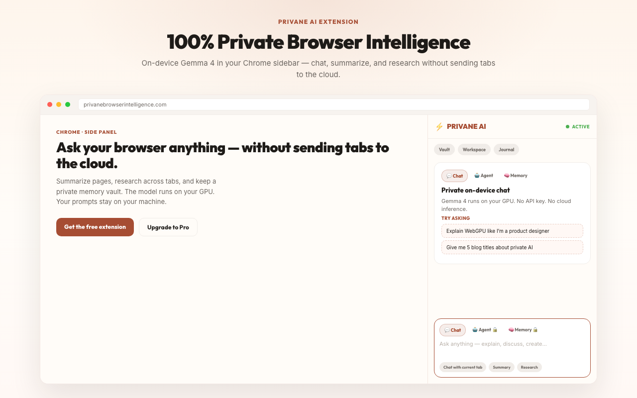 Privane private on-device chat in the Chrome side panel